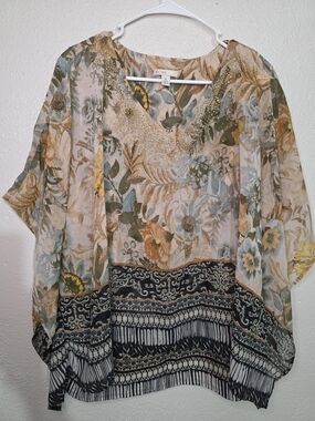 CATO Floral Sheer V-Neck Women’s Top - Multicolor Poncho Size XL